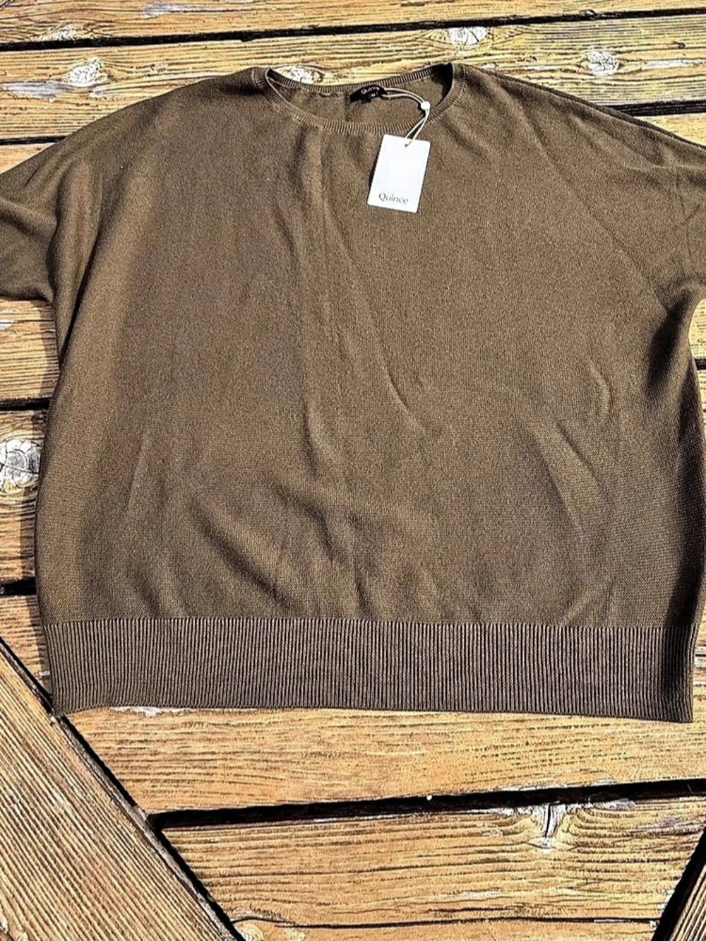 Quince Lightweight Cotton Cashmere Link-Stitch Dolman Sweater Brown Medium
